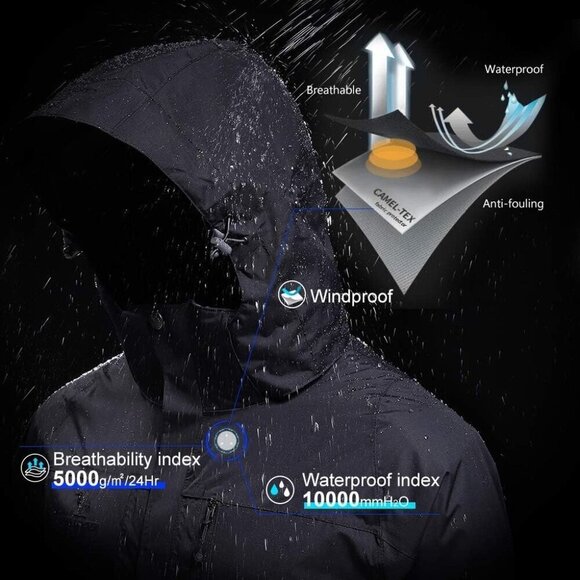 NWT Camel Crown Womens Ski Jacket‎ Detachable Hooded Coat Black Size L - Picture 15 of 16